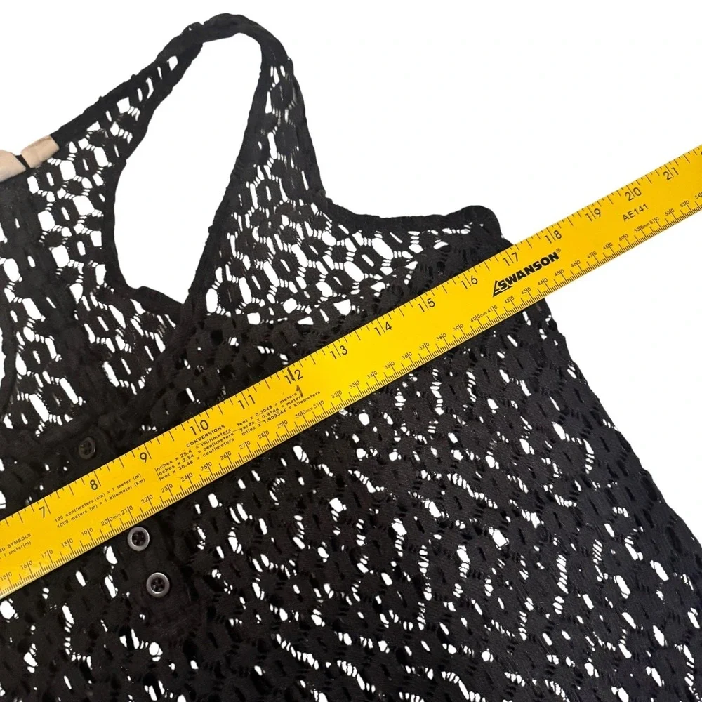 Roxy Black Crochet Knit Maxi Dress Cover Up Sheer Beach Vacation‎ Y2K Whimsygoth